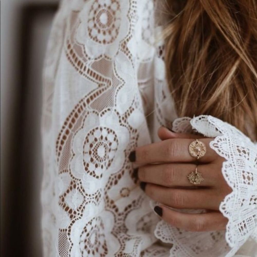 White Lace See through Bohemian Long Sleeve Shirt - Picture 6 of 16